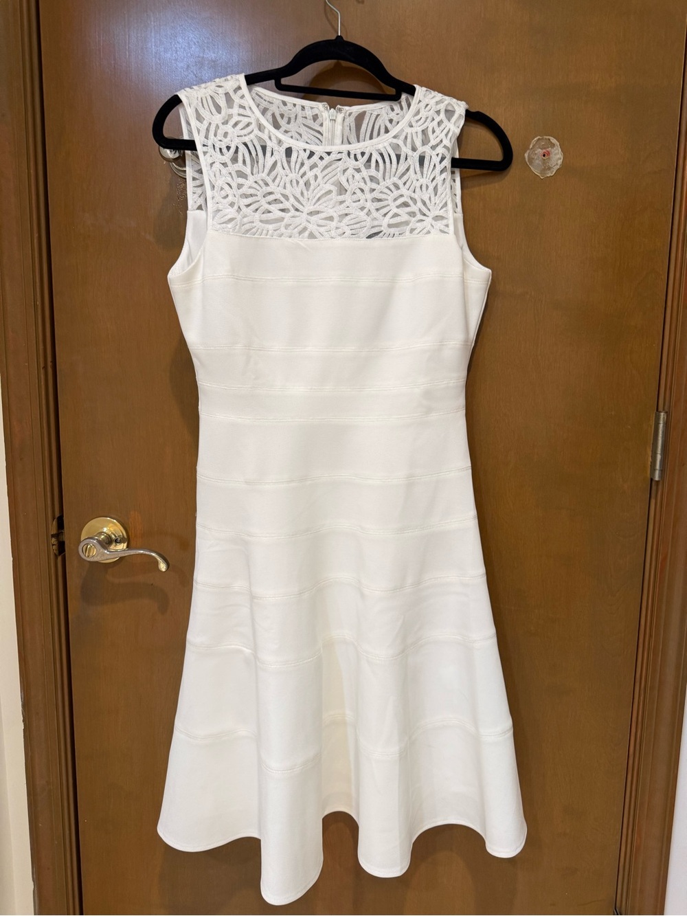 Elegantly Cool White House Black Market White Sleeveless Lace-Yoke Midi Dress